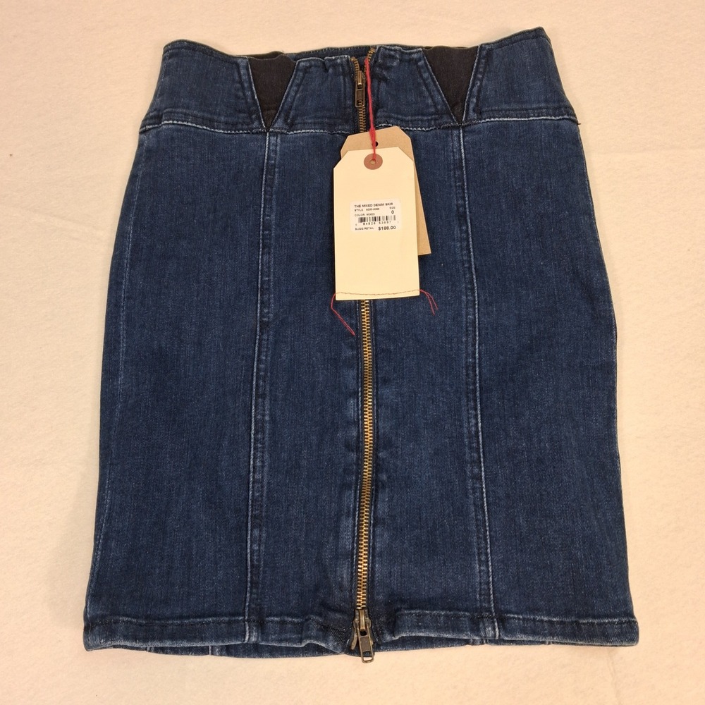 Current/Elliott The Mixed Denim Skirt Womens 0 Blue High Waist Pencil 5033-0088